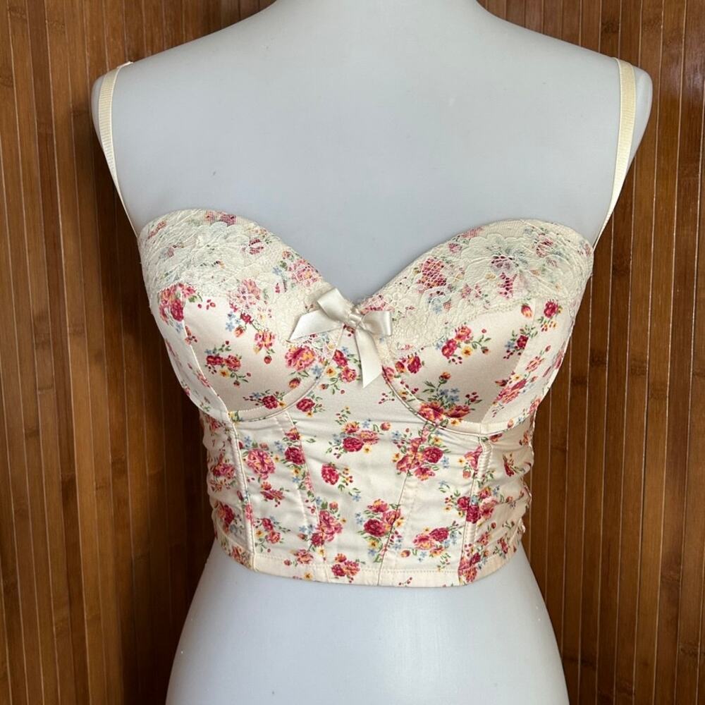 Guess Floral Print Bustier Crop Top Corset Bra Cottagecore Small S